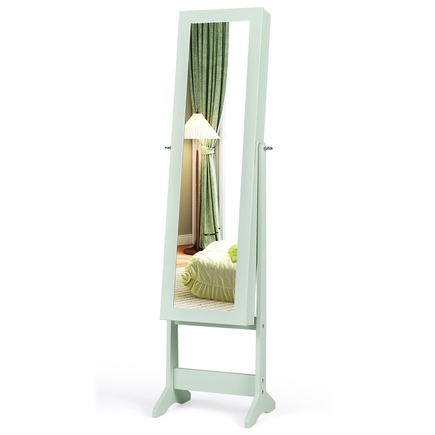 Standing Jewelry Cabinet with Mirror 56" Tall Storage Armoire
