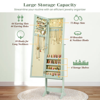 Standing Jewelry Cabinet with Mirror 56" Tall Storage Armoire