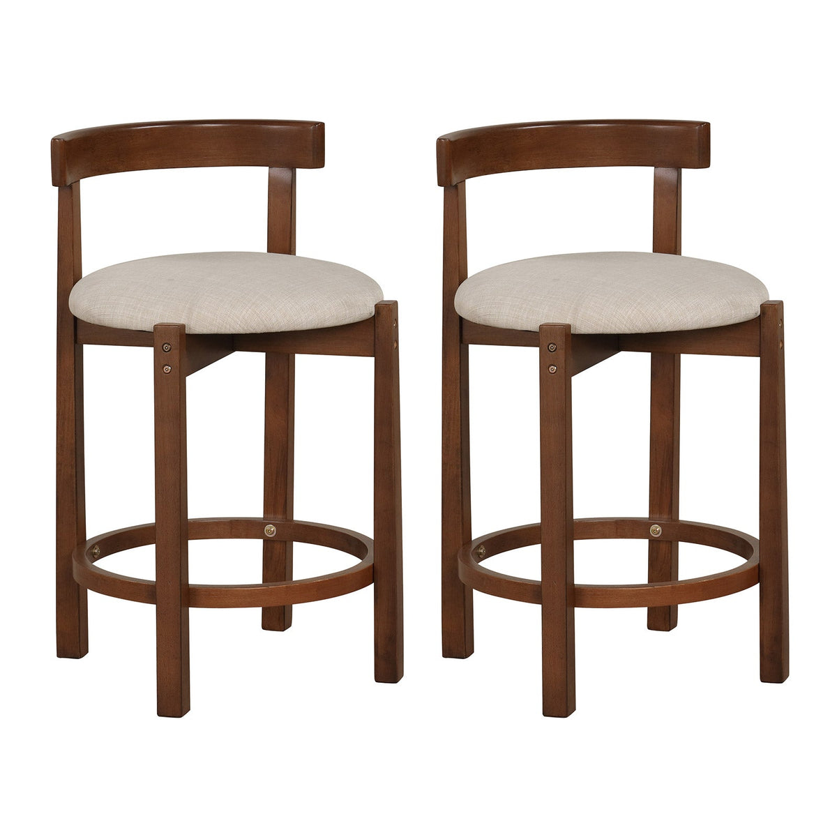 24 Inch Counter Height Bar Stools Set of 2 with Backrests and Footrests-Beige