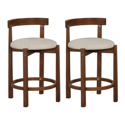 24 Inch Counter Height Bar Stools Set of 2 with Backrests and Footrests-Beige