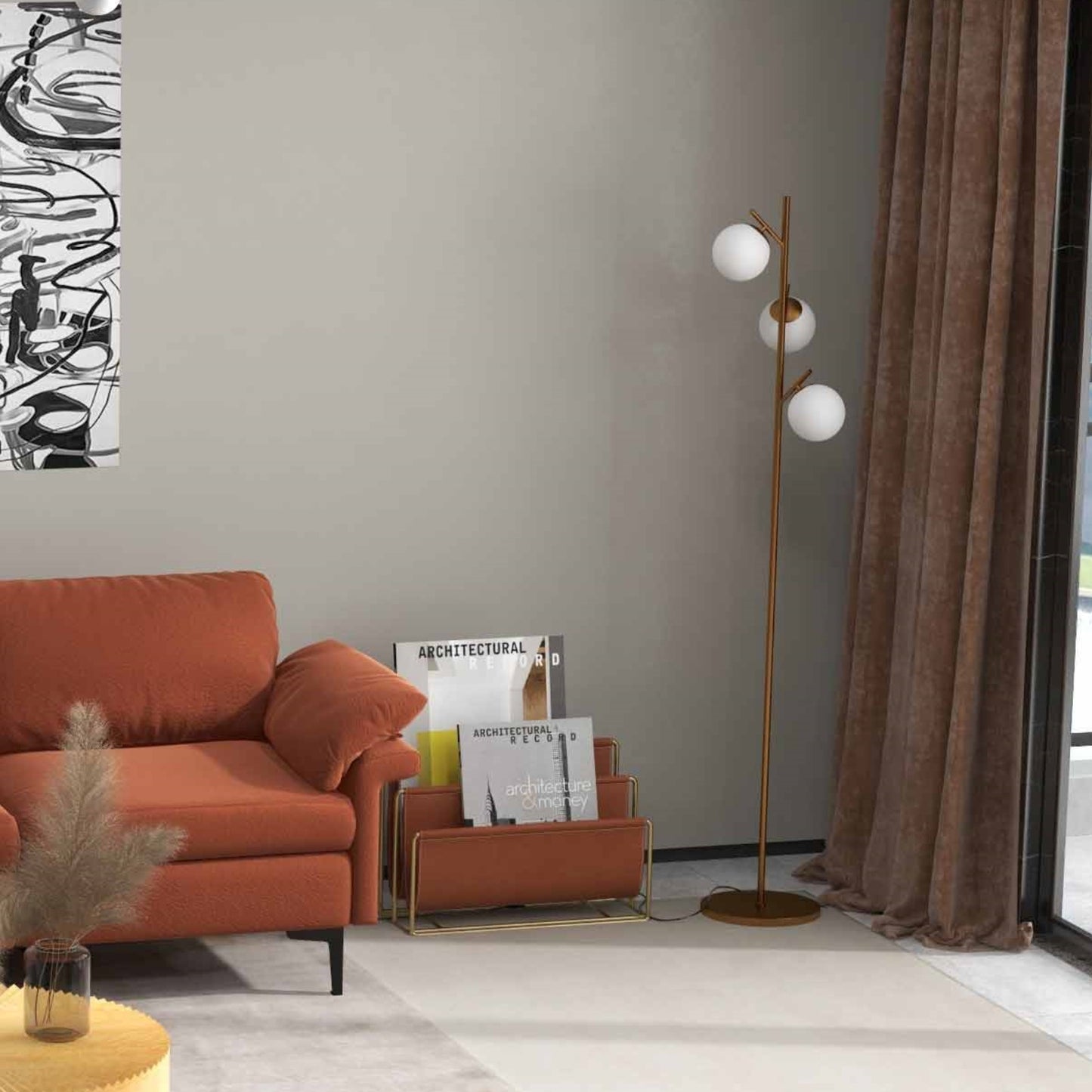 3-Piece Living Room Set with Sofa, Chair & Floor Lamp