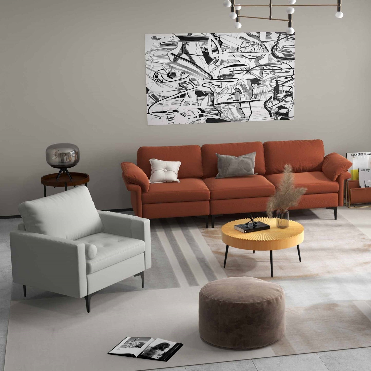 3-Piece Living Room Set with Sofa, Chair & Floor Lamp