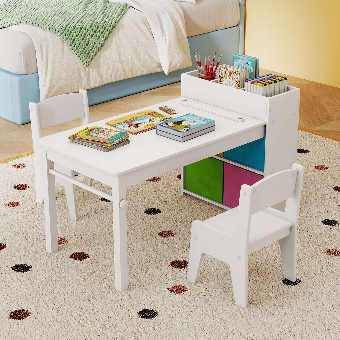 Kids Art Table and Chair Set with Paper Roll and Storage