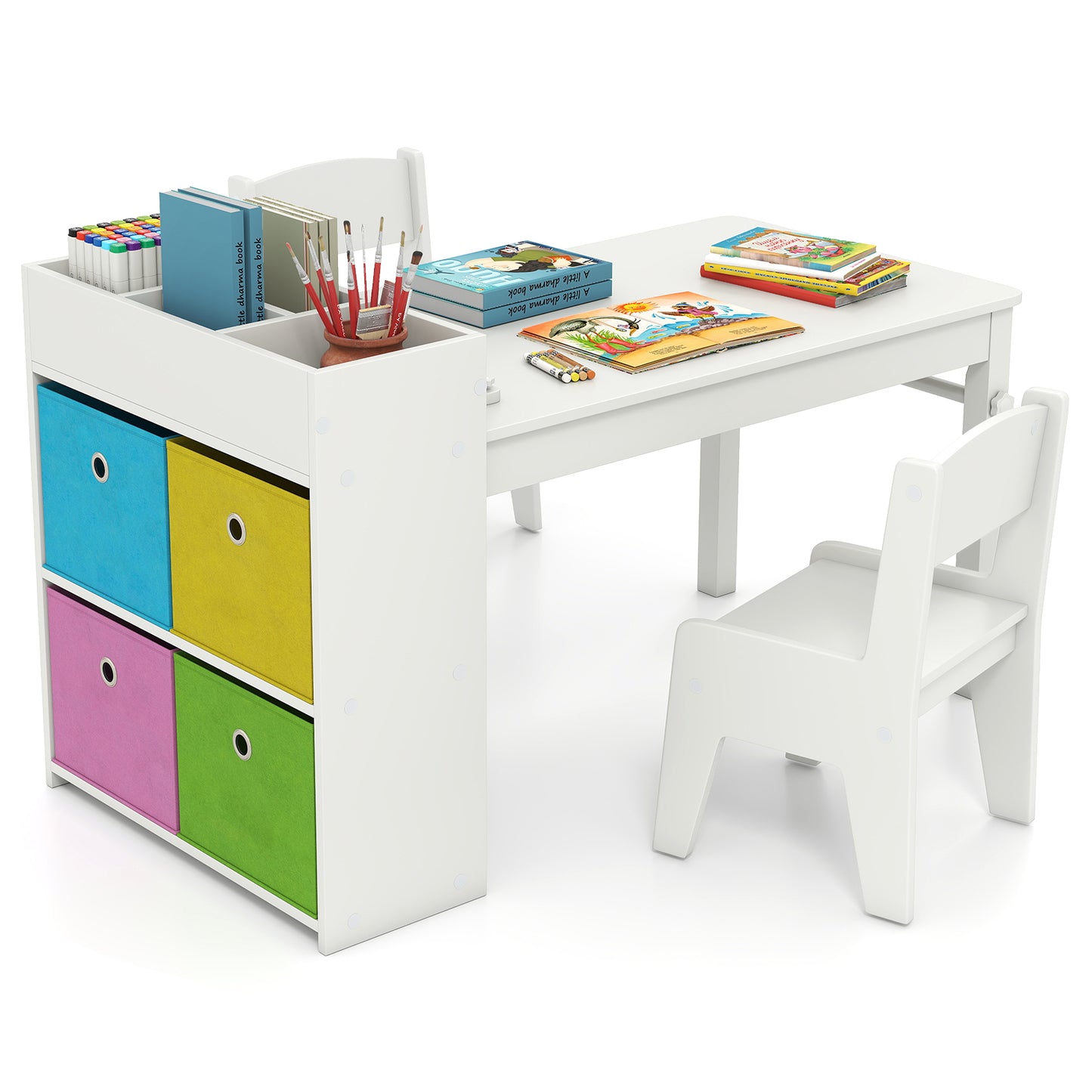 Kids Art Table and Chair Set with Paper Roll and Storage