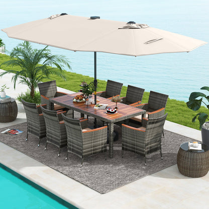 11 Pieces Patio Dining Set with 15 Feet Double-Sided Patio Umbrella Base Included