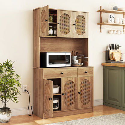 71 Inches Pantry Cabinet with Hutch and Charging Station-Natural