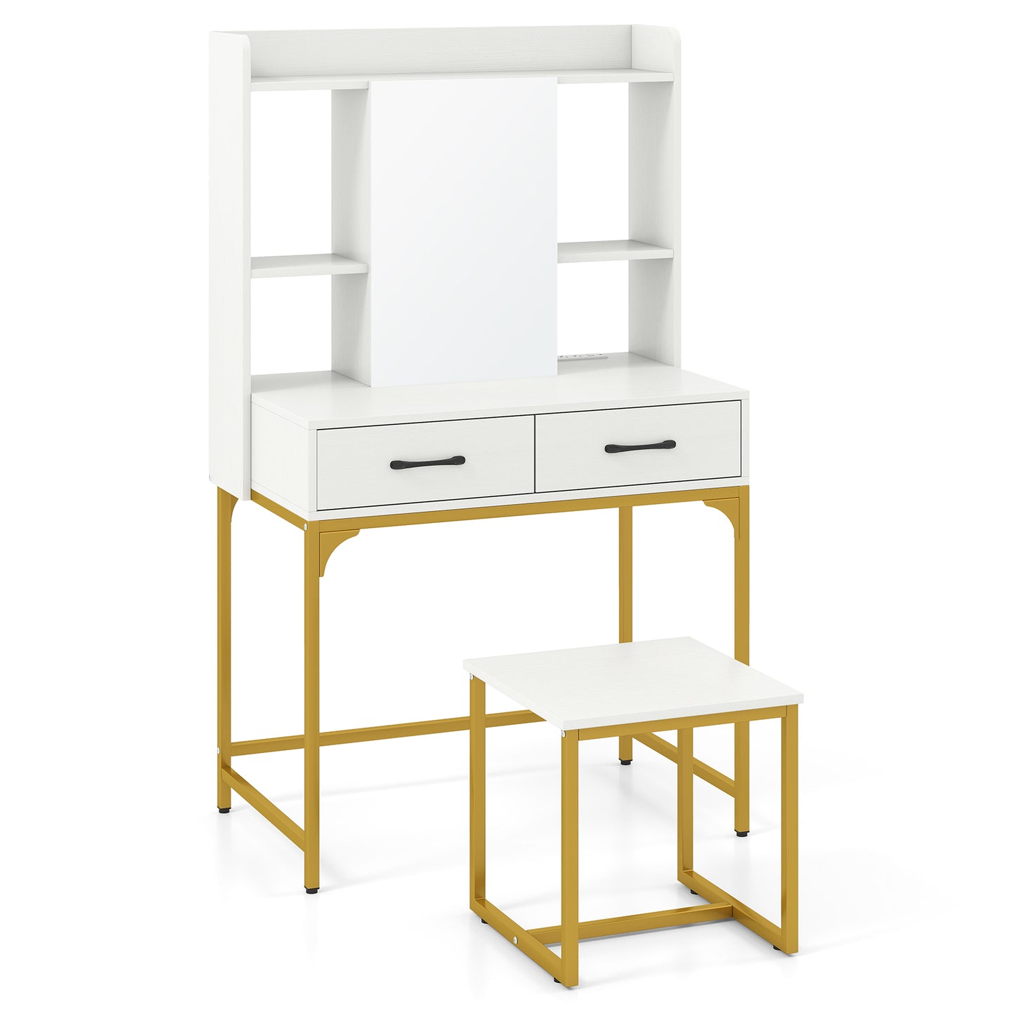 Vanity Desk with Charging Station and Storage Drawers