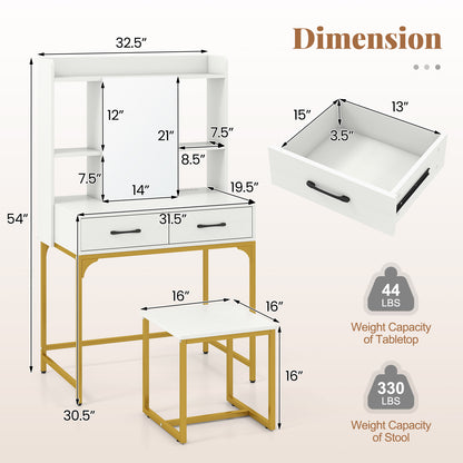 Vanity Desk with Charging Station and Storage Drawers