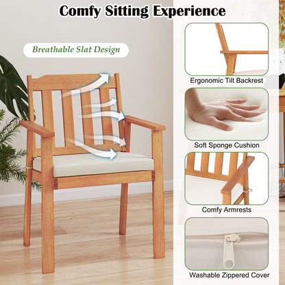 6-Piece Acacia Wood Patio Dining Set with Cushioned Chairs & Bench