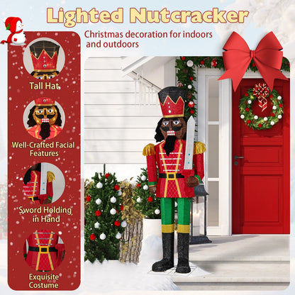 Set of 2 5 FT Lighted Christmas Nutcracker with Glitter Sword