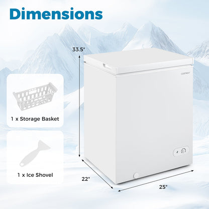 141 L/5 Cu.Ft Compact Chest Freezer with 7-Gear Adjustable Temperature-White