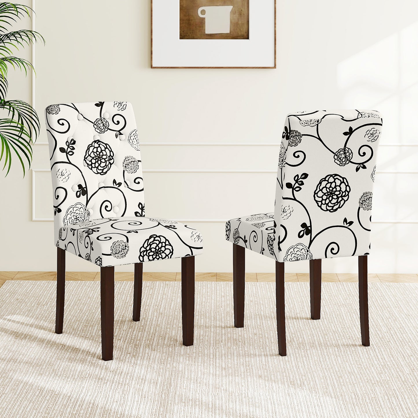 Upholstered Dining Chairs Set of 2 with Button Tufted Back