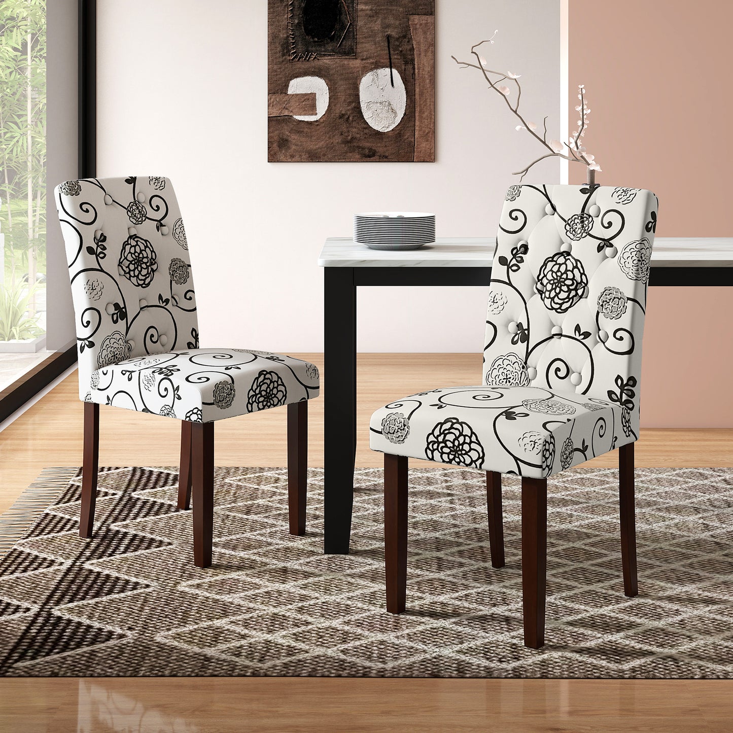 Upholstered Dining Chairs Set of 2 with Button Tufted Back