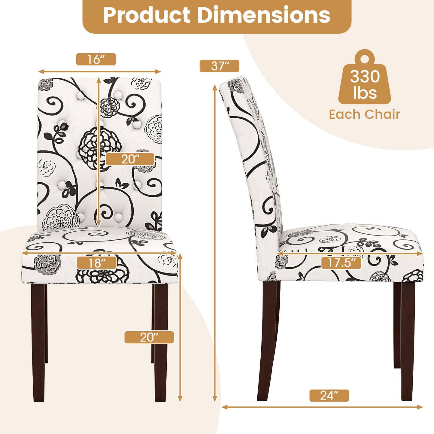 Upholstered Dining Chairs Set of 2 with Button Tufted Back
