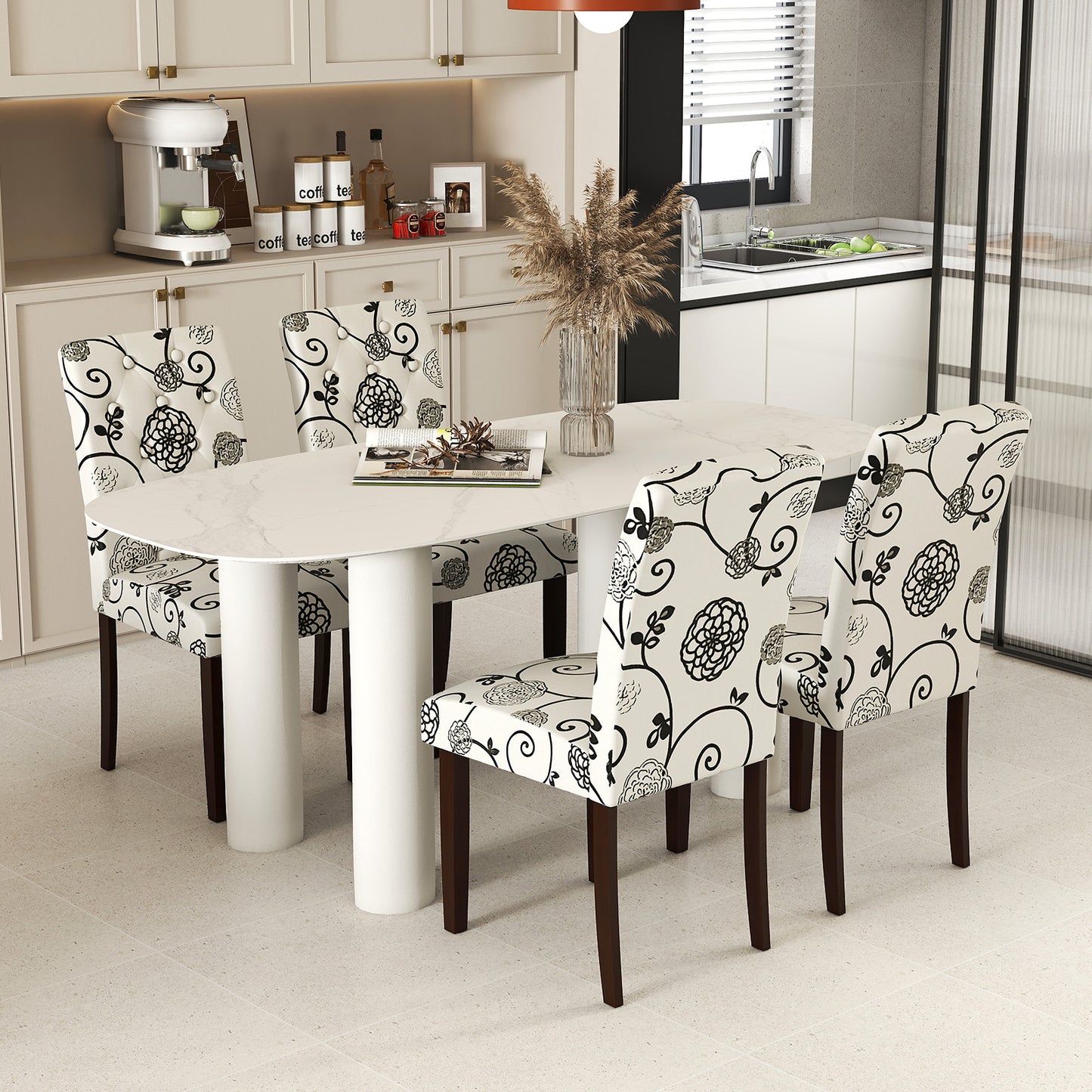 Upholstered Dining Chairs Set of 2 with Button Tufted Back
