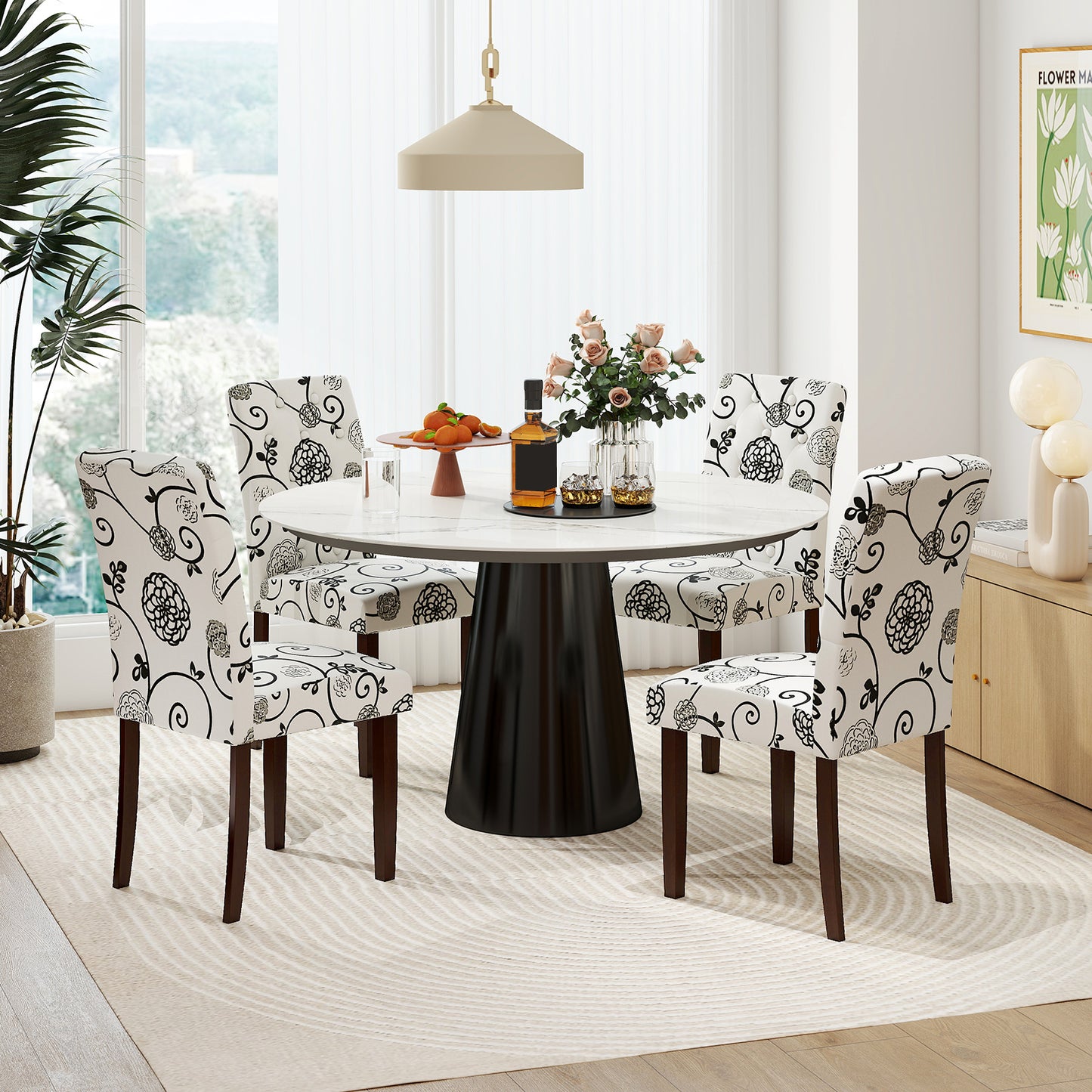 Upholstered Dining Chairs Set of 2 with Button Tufted Back