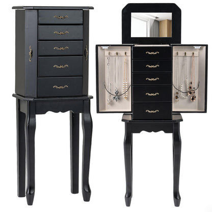 Jewelry Armoire with 5 Drawers and Mirror