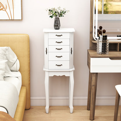 Jewelry Armoire with 5 Drawers and Mirror