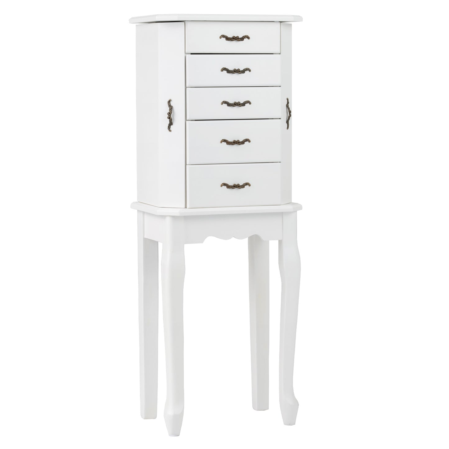Jewelry Armoire with 5 Drawers and Mirror