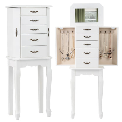 Jewelry Armoire with 5 Drawers and Mirror
