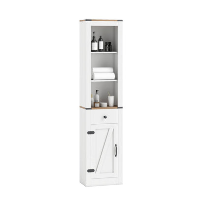68 inch Tall Bathroom Cabinet with Barn Door Narrow Slim Storage Organizer Unit with Drawer-White