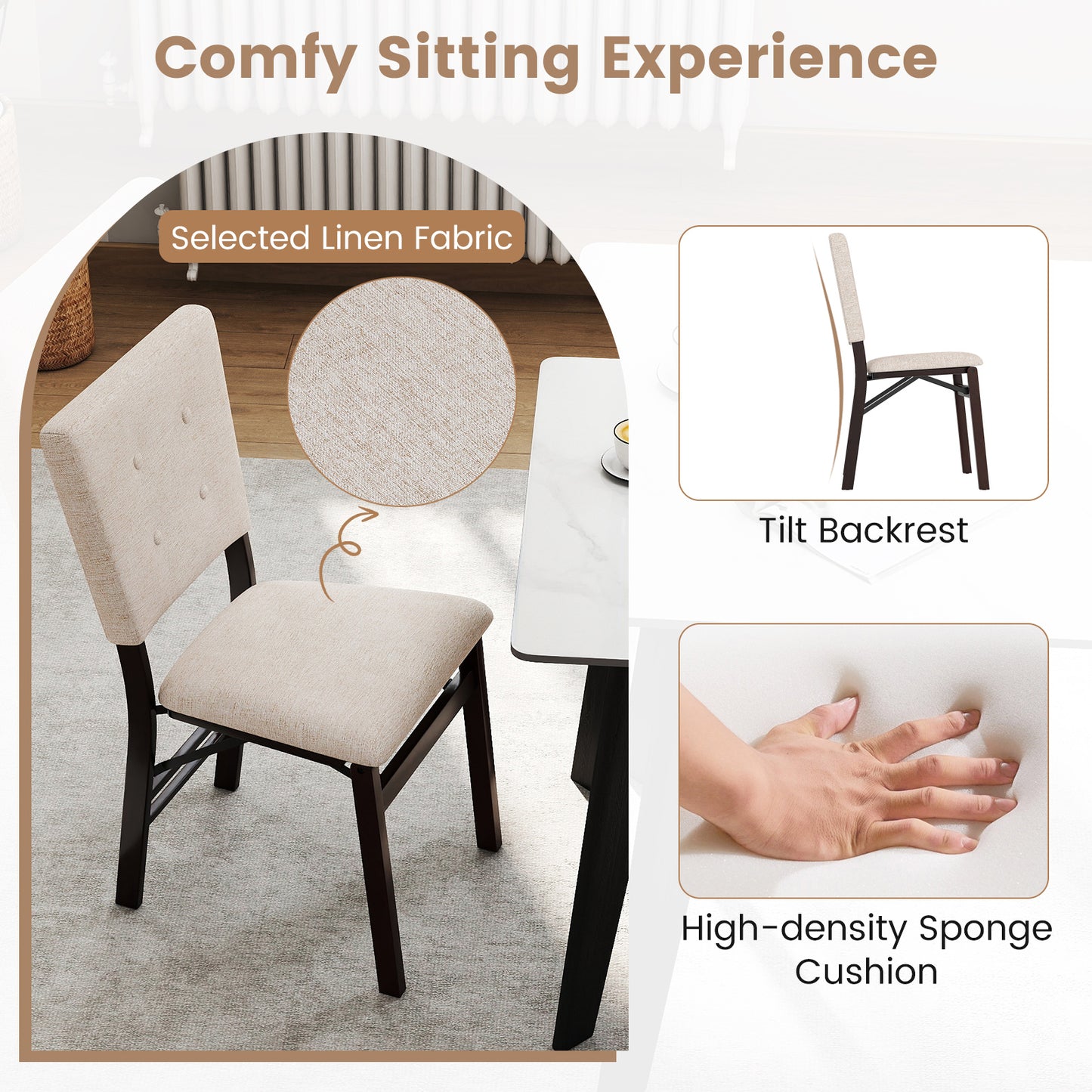 Foldable Dining Chairs Set of 4 with Padded Seats