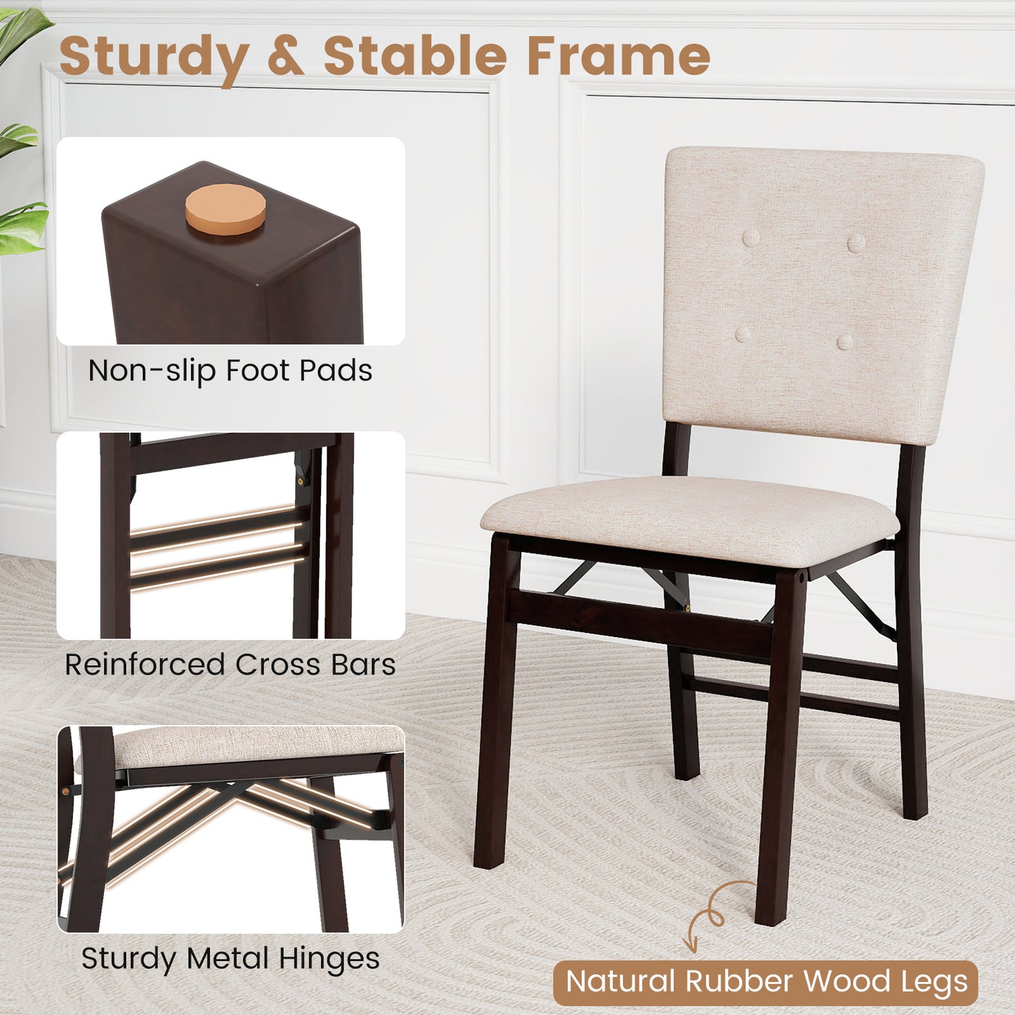 Foldable Dining Chairs Set of 4 with Padded Seats