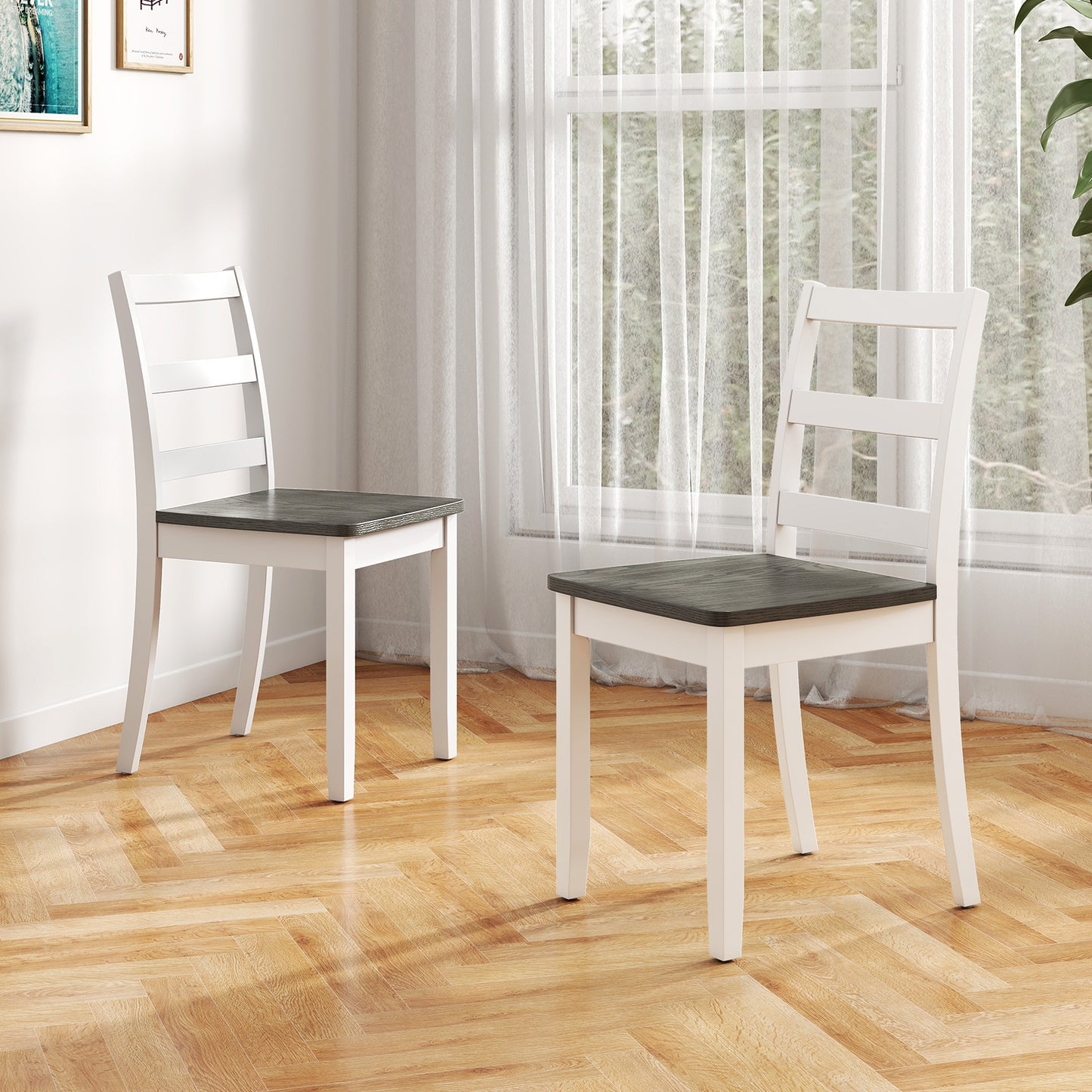 Wood Dining Chairs Set of 2 with Ladder Back