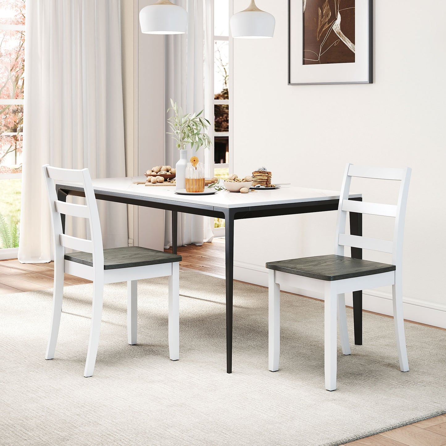 Wood Dining Chairs Set of 2 with Ladder Back