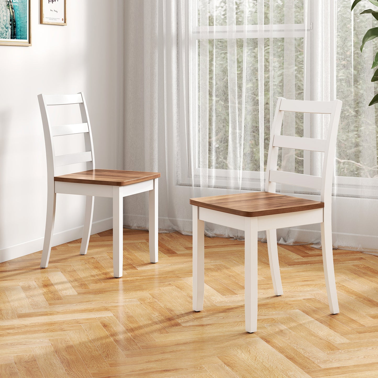 Wood Dining Chairs Set of 2 with Ladder Back