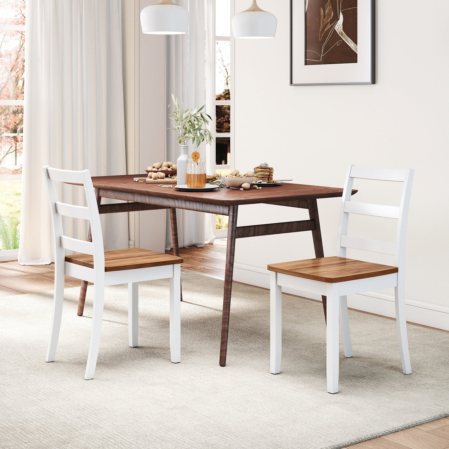 Wood Dining Chairs Set of 2 with Ladder Back