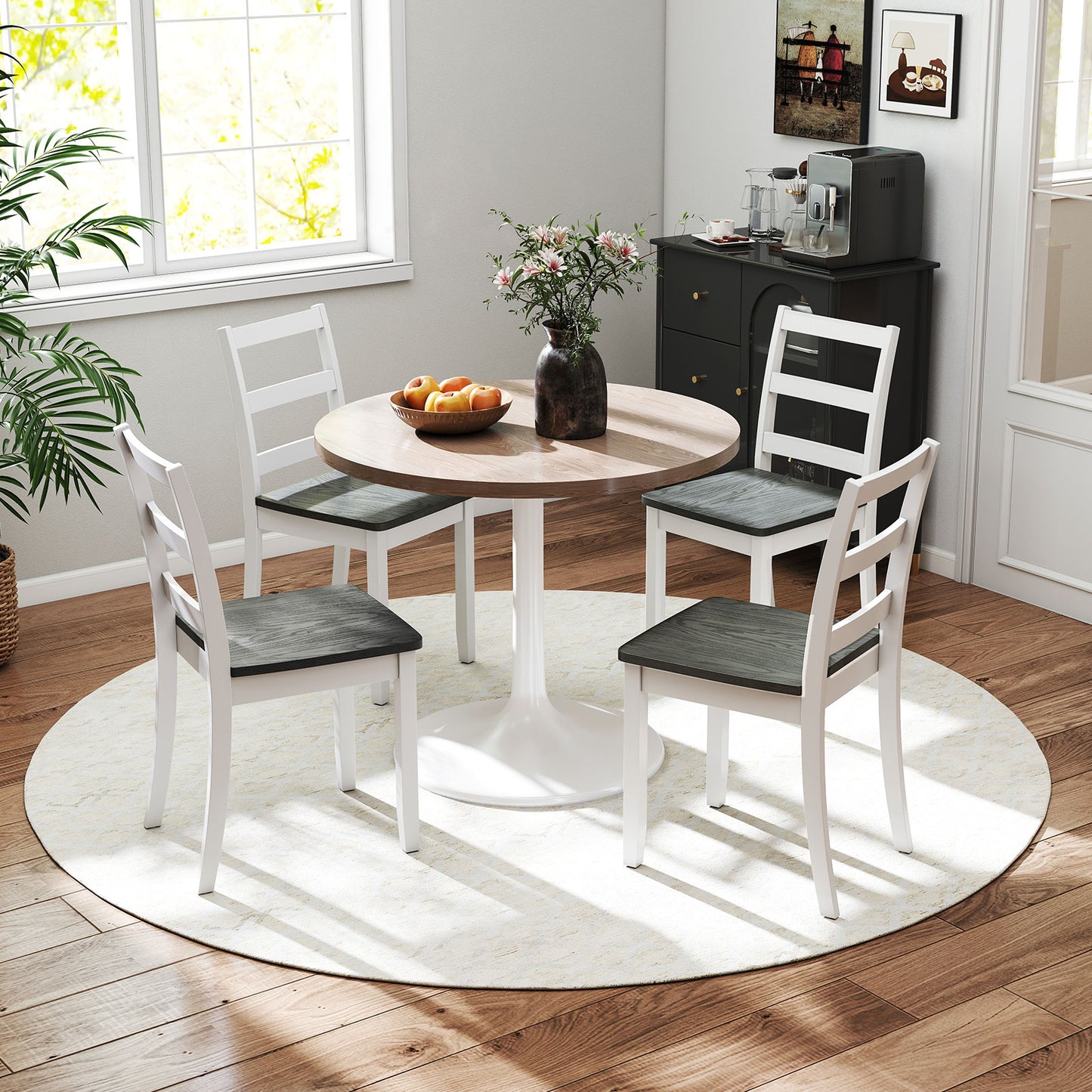 Wood Dining Chairs Set of 4 with Ladder Back - Gray