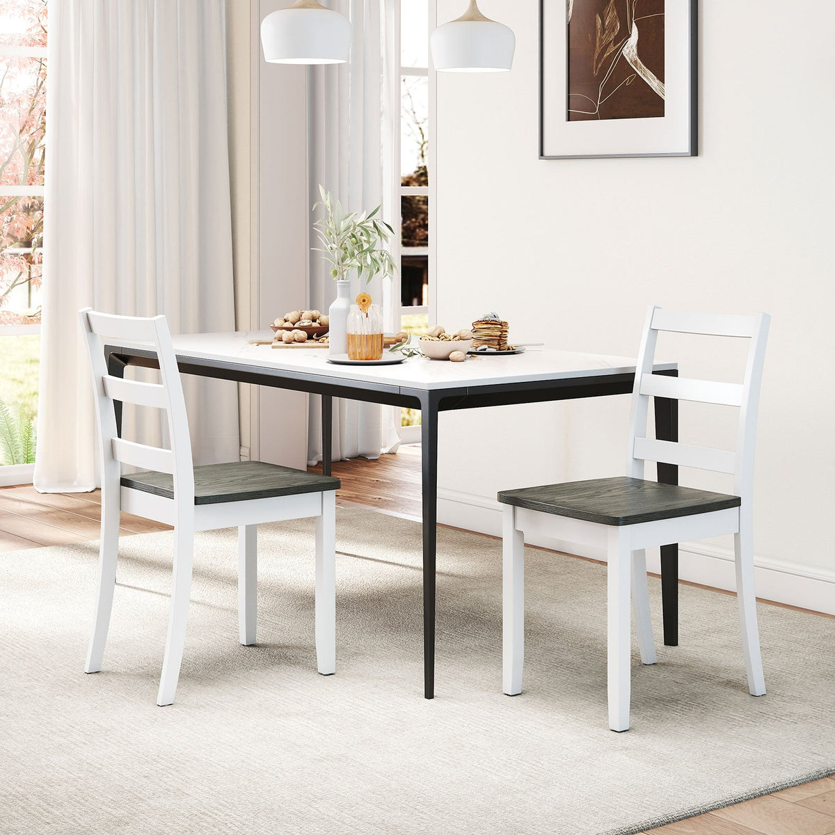 Set of 4 Wood Dining Chairs with Solid Rubber Wood Legs