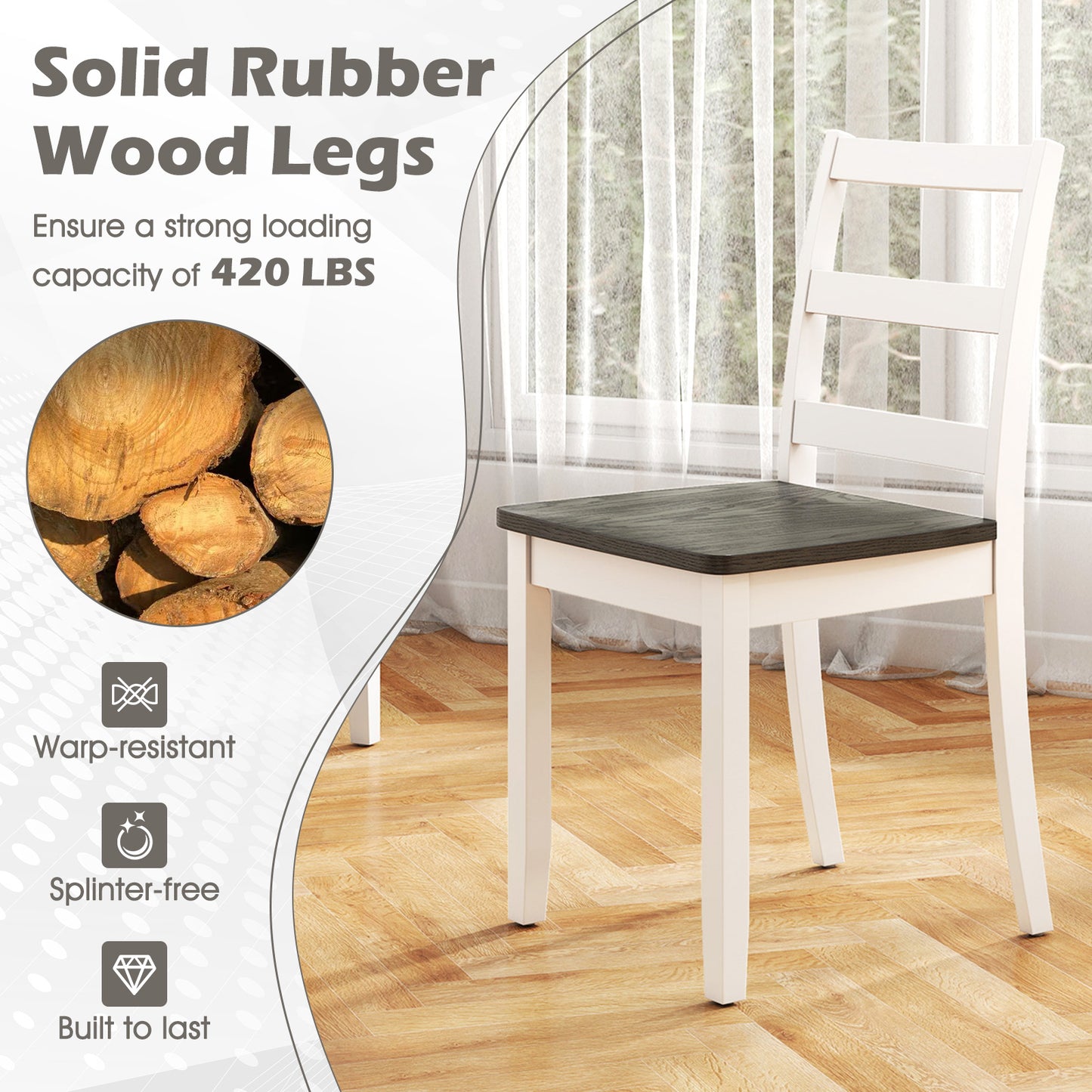 Wood Dining Chairs Set of 4 with Ladder Back - Gray