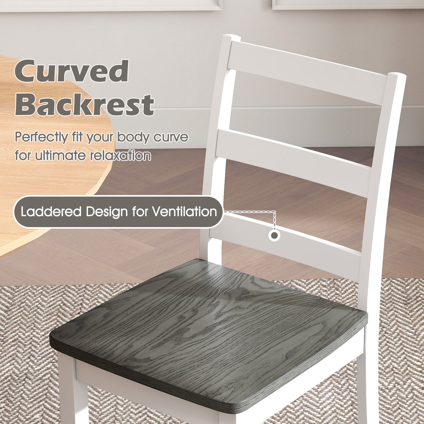 Wood Dining Chairs Set of 4 with Ladder Back - Gray