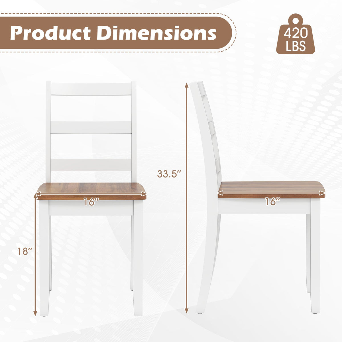 Set of 4 Wood Dining Chairs with Solid Rubber Wood Legs
