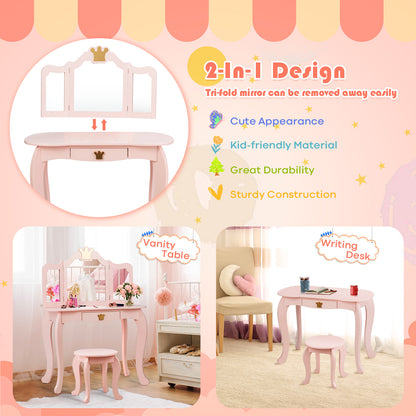 Kids Vanity Set with Jewelry Armoire and Full-Length Mirror
