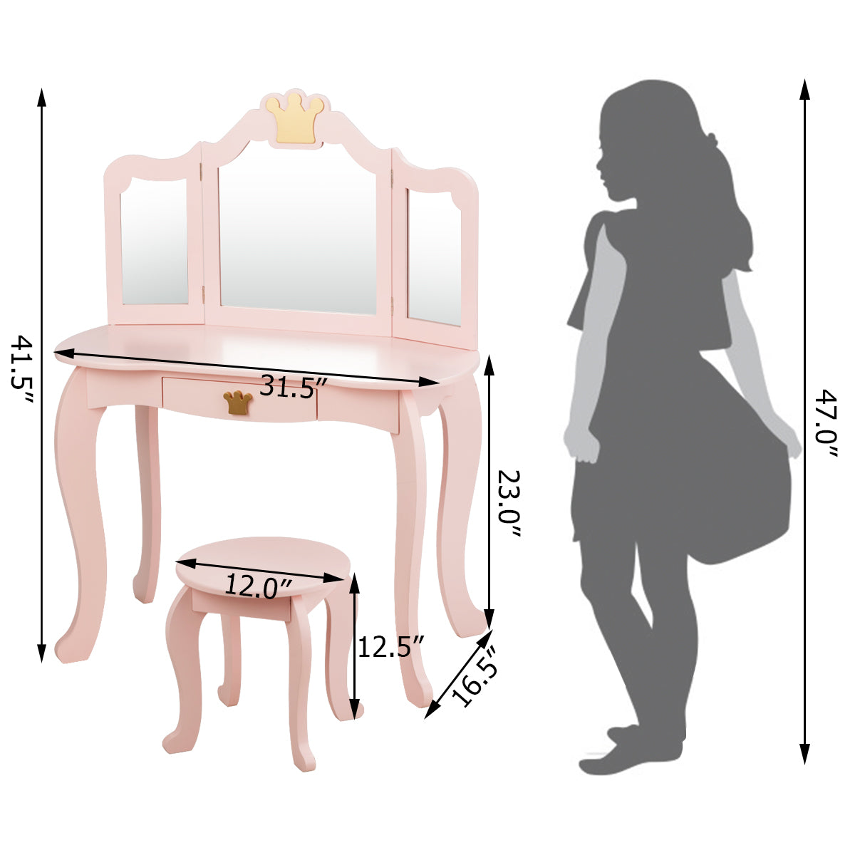 Kids Vanity Set with Jewelry Armoire and Full-Length Mirror