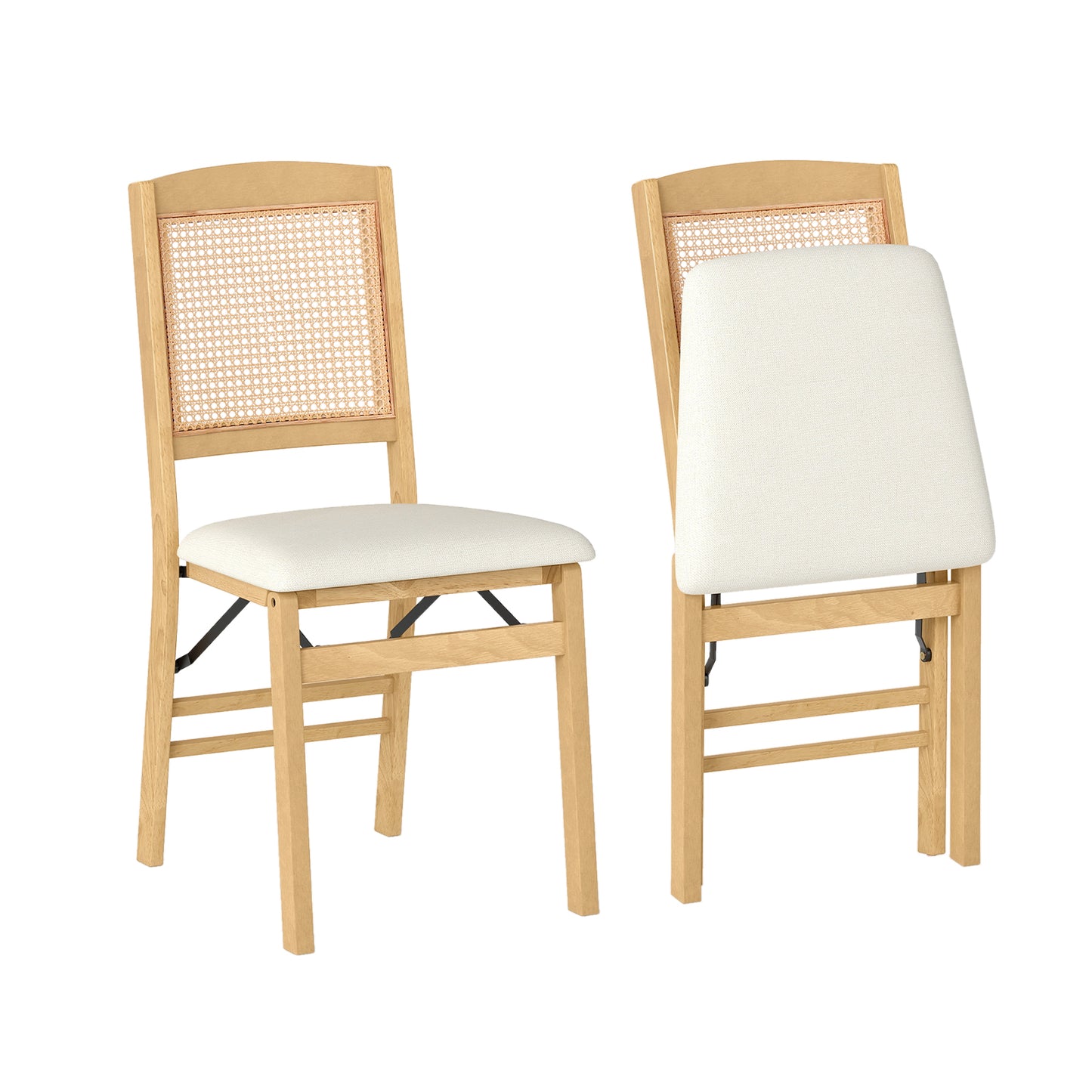 Folding Dining Chairs Set of 2 with Padded Linen Seats