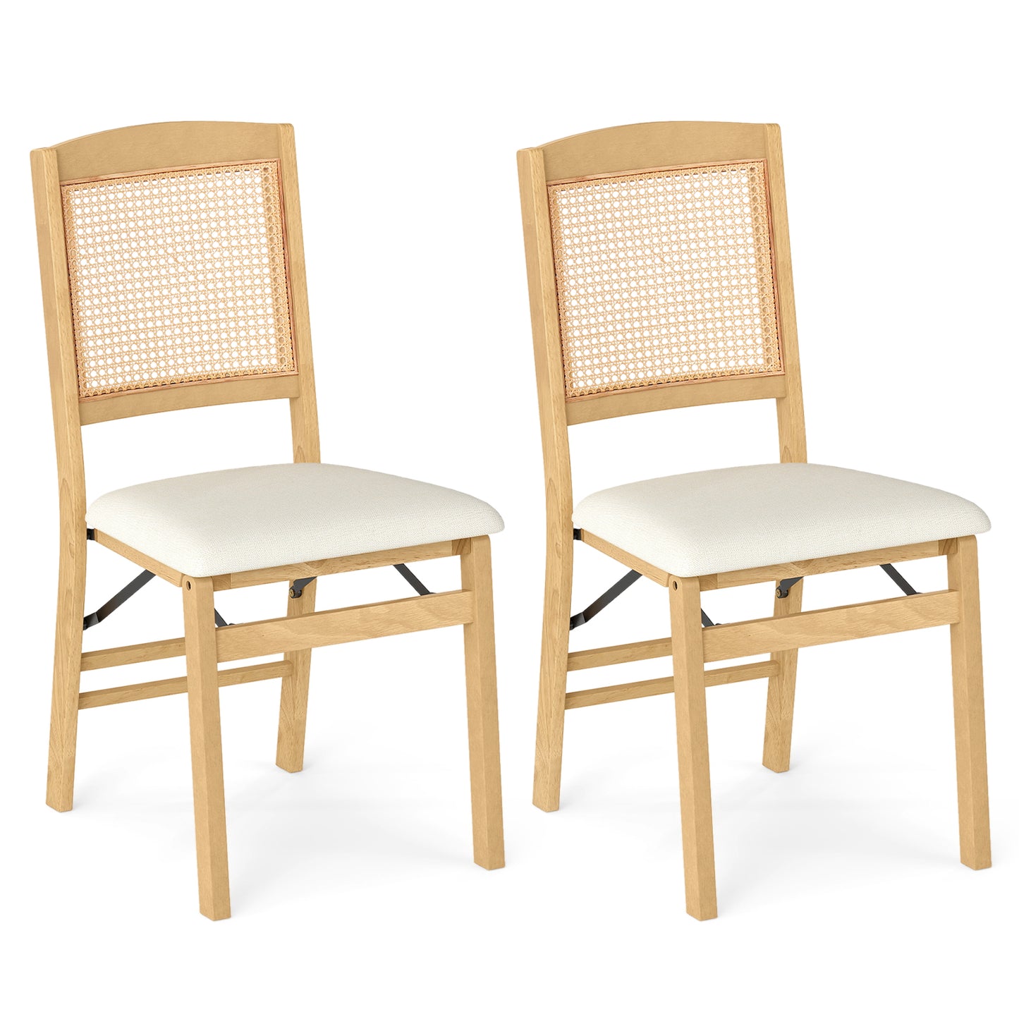 Folding Dining Chairs Set of 2 with Padded Linen Seats