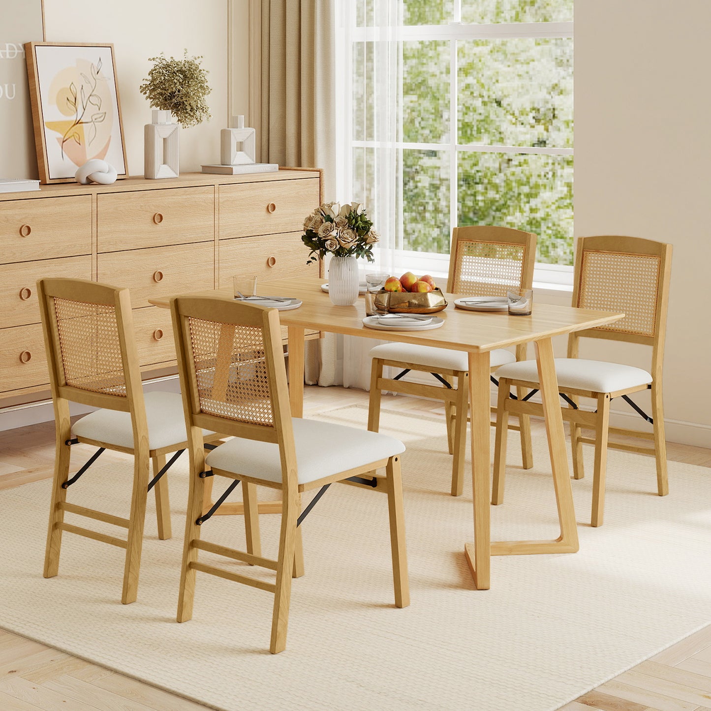 Folding Dining Chairs Set of 2 with Padded Linen Seats