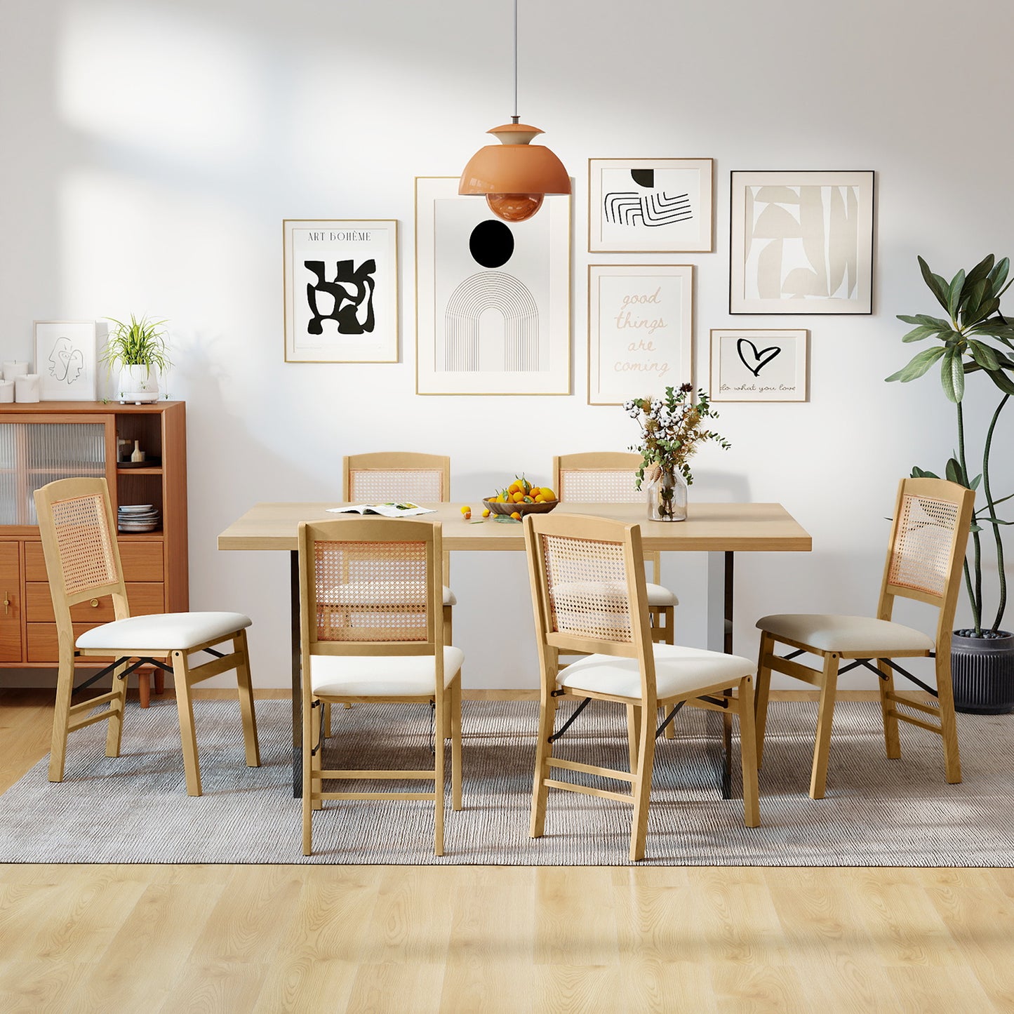 Folding Dining Chairs Set of 2 with Padded Linen Seats