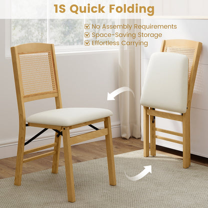 Folding Dining Chairs Set of 2 with Padded Linen Seats