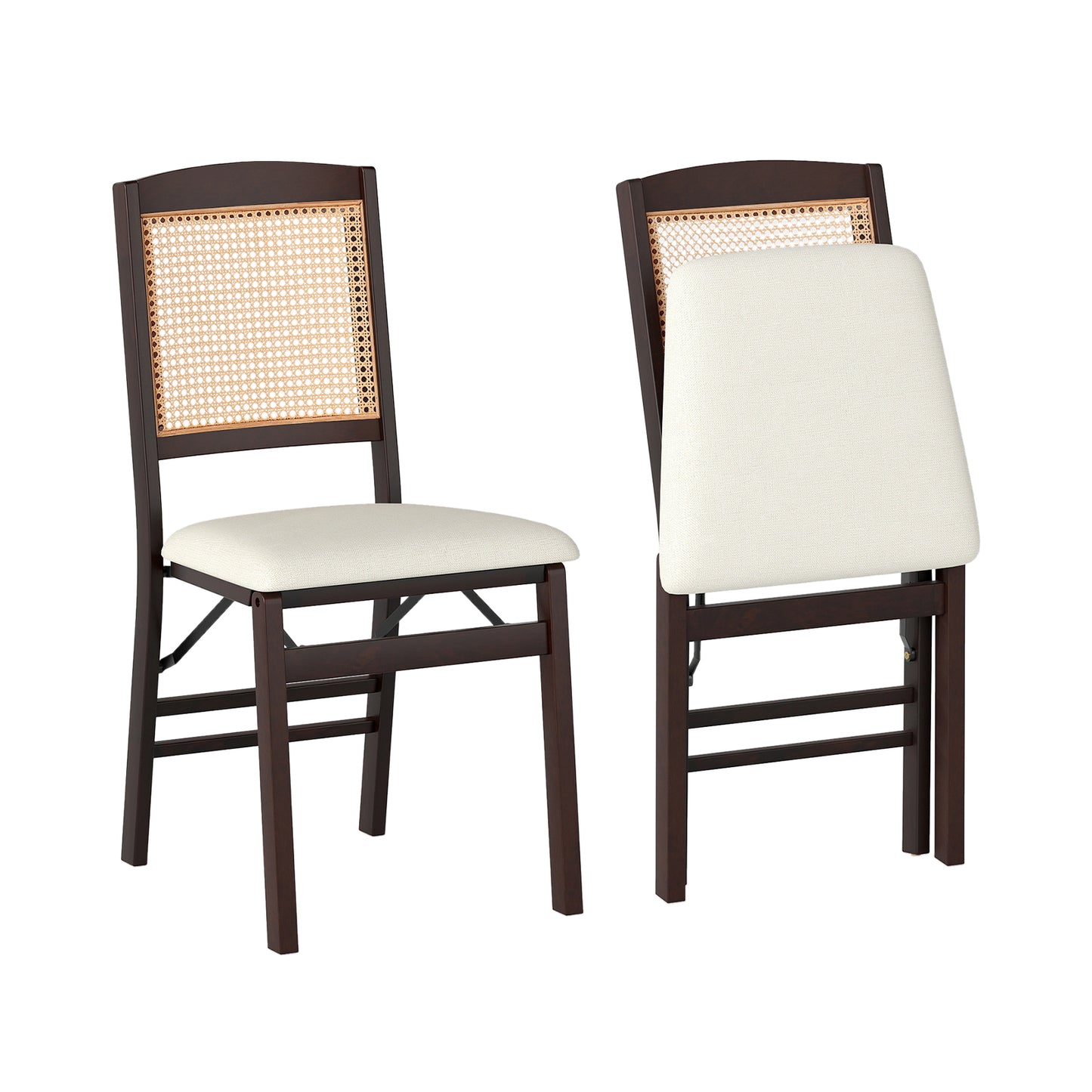 Folding Dining Chairs Set of 2 with Padded Linen Seats