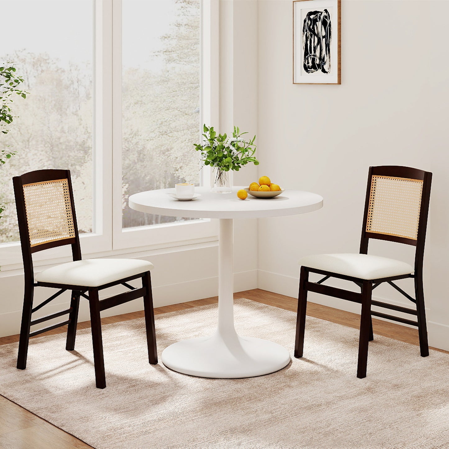 Folding Dining Chairs Set of 2 with Padded Linen Seats