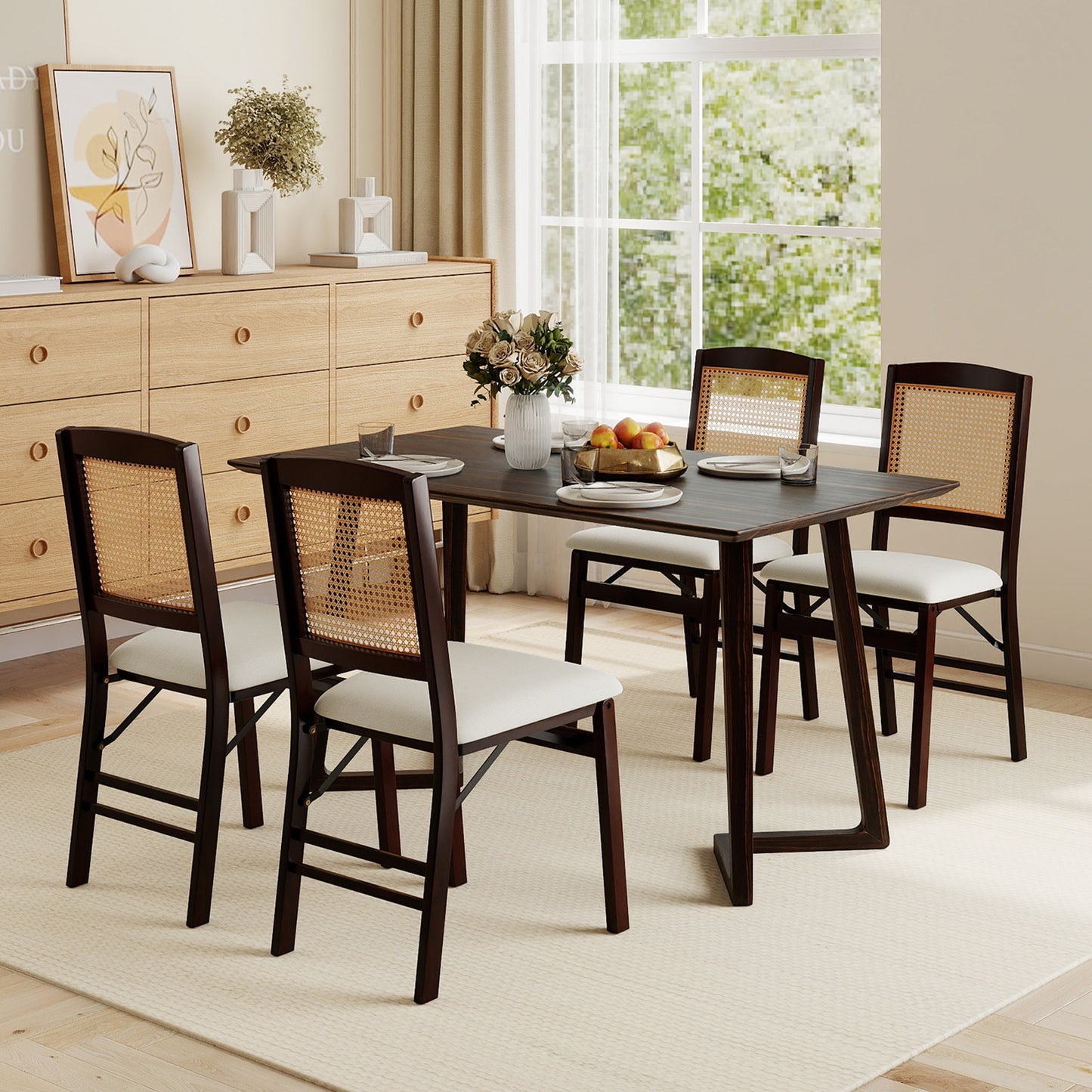 Folding Dining Chairs Set of 2 with Padded Linen Seats