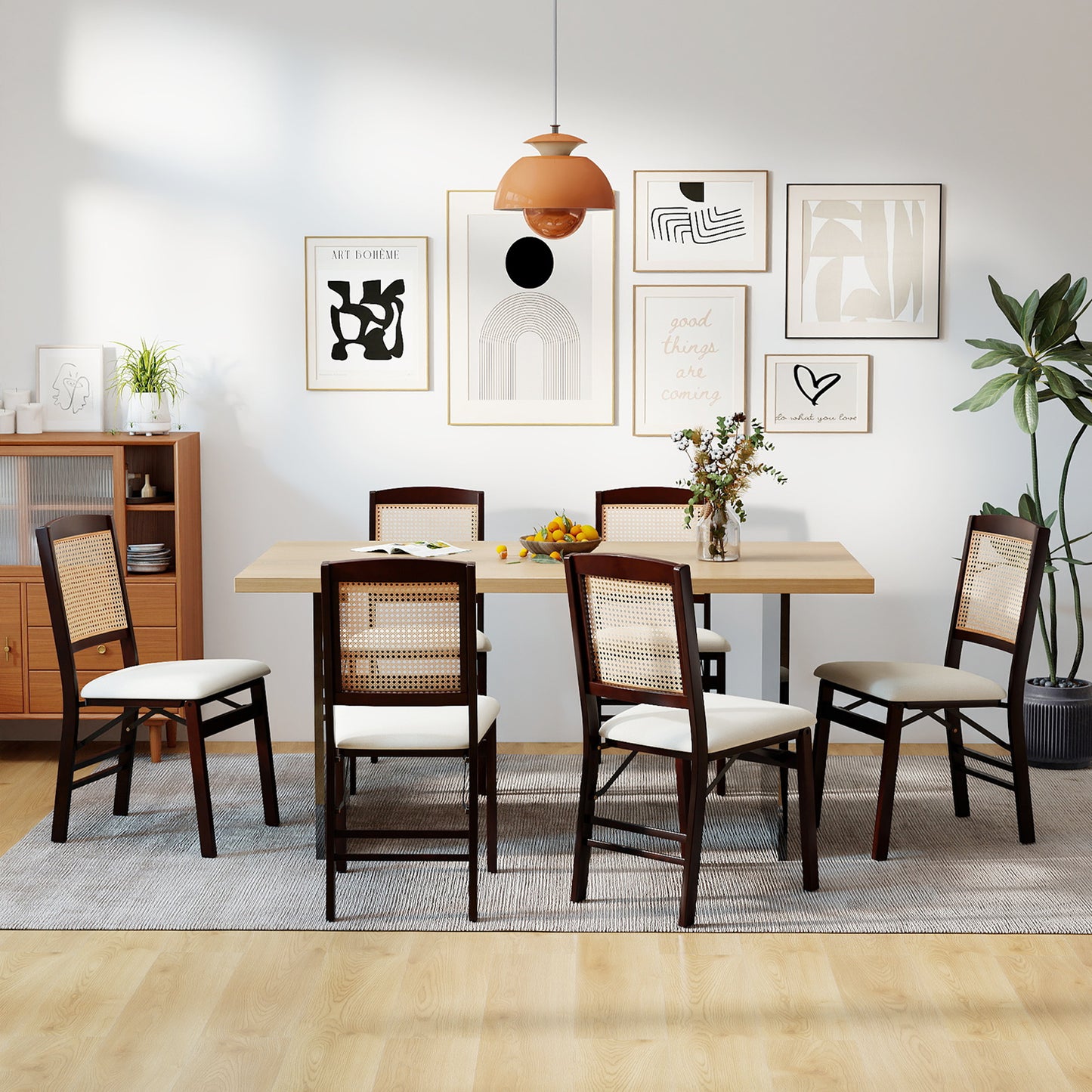 Folding Dining Chairs Set of 2 with Padded Linen Seats