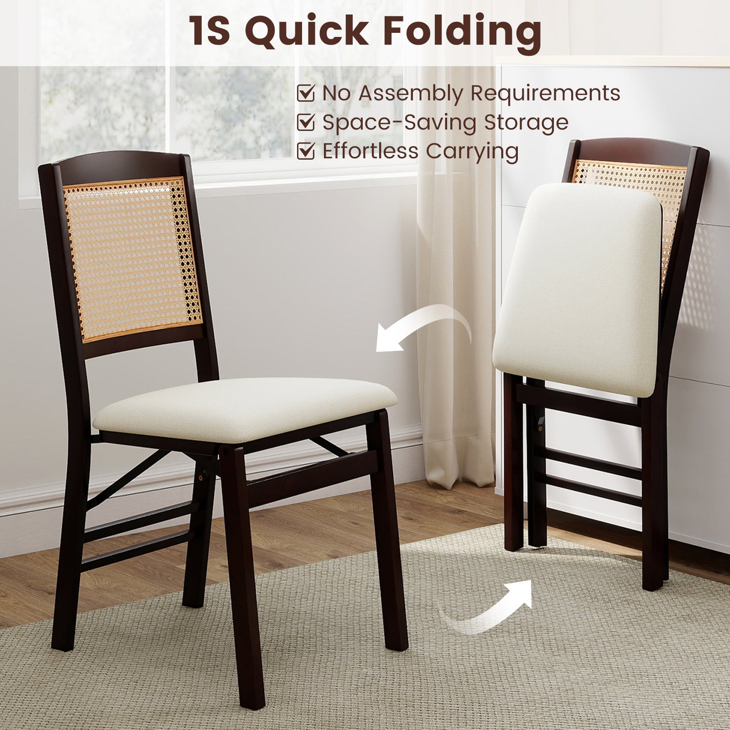 Folding Dining Chairs Set of 2 with Padded Linen Seats