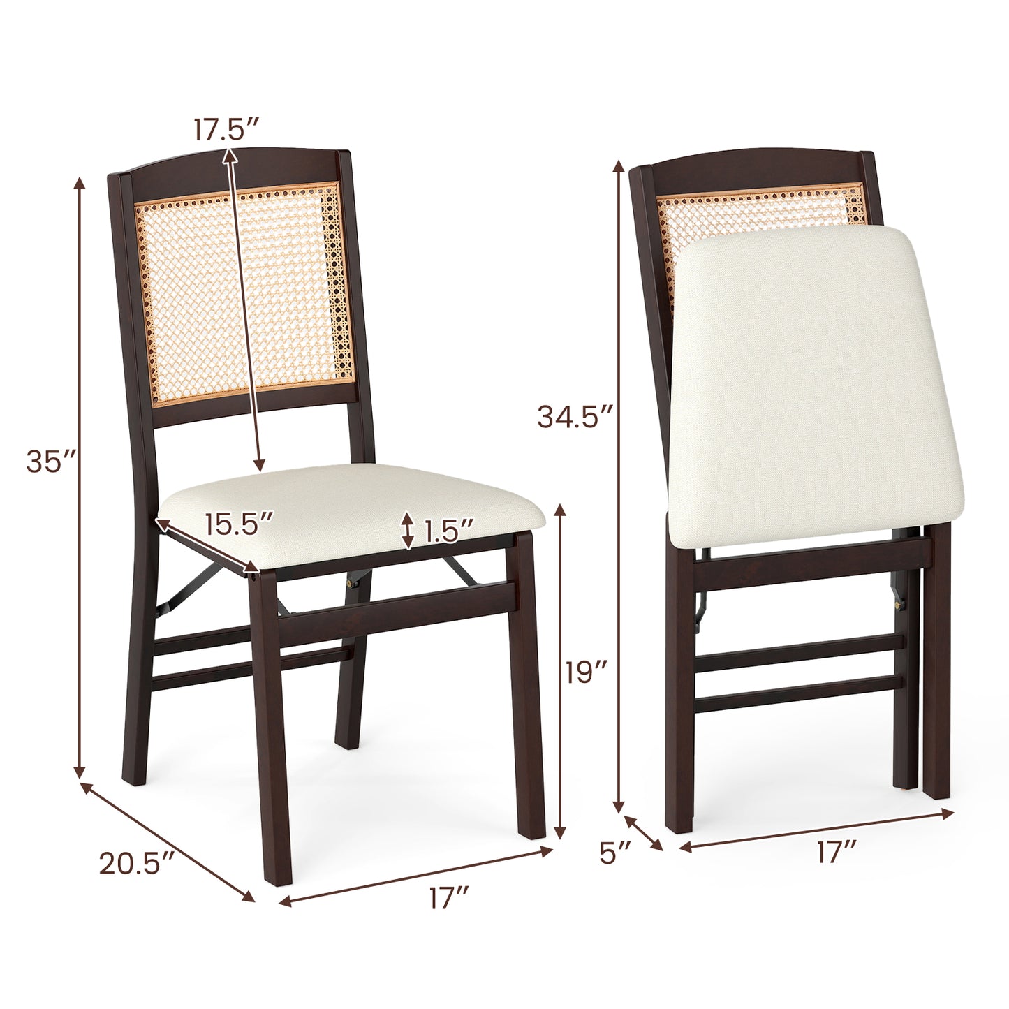 Folding Dining Chairs Set of 2 with Padded Linen Seats