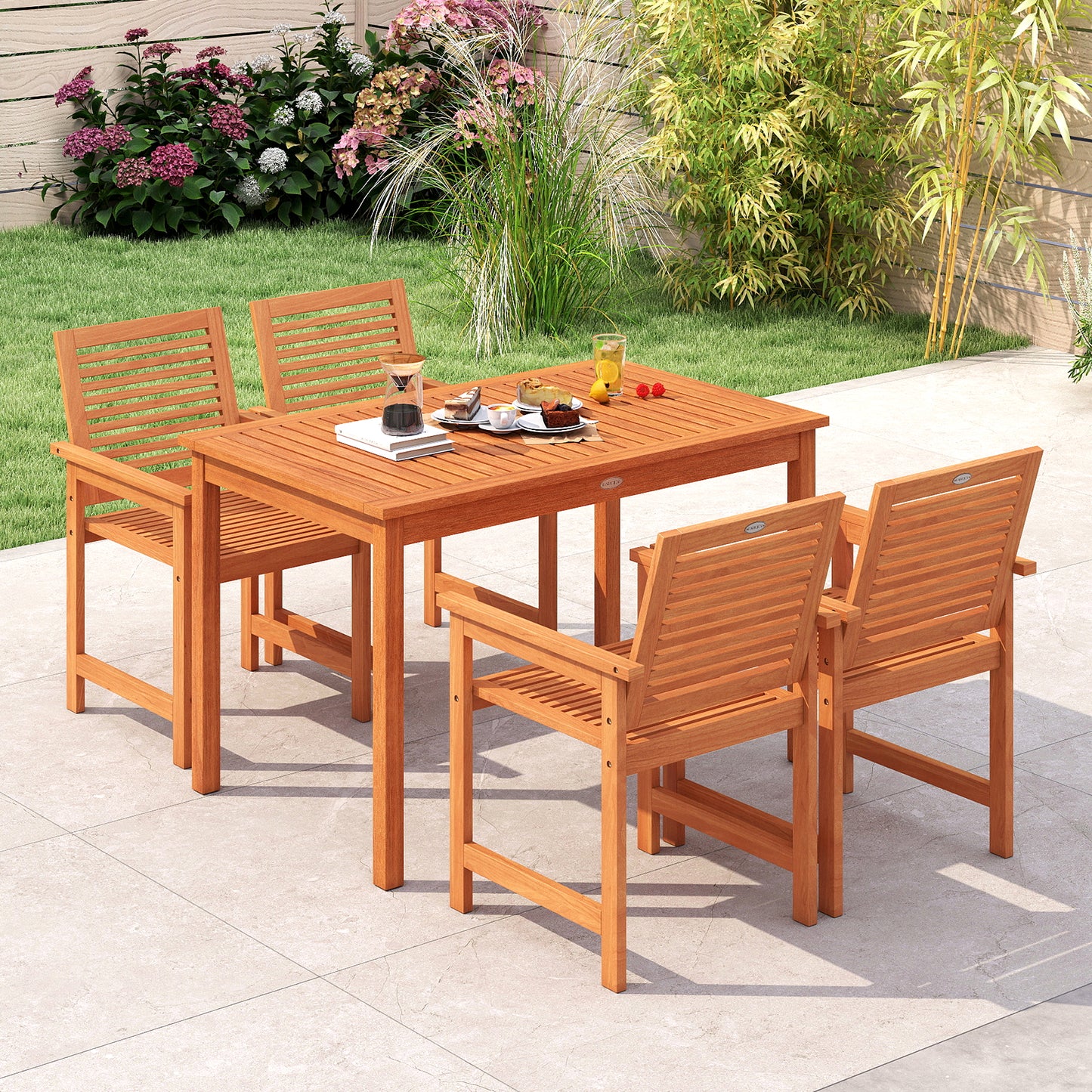 5-Piece Wood Patio Dining Set with Rectangular Table